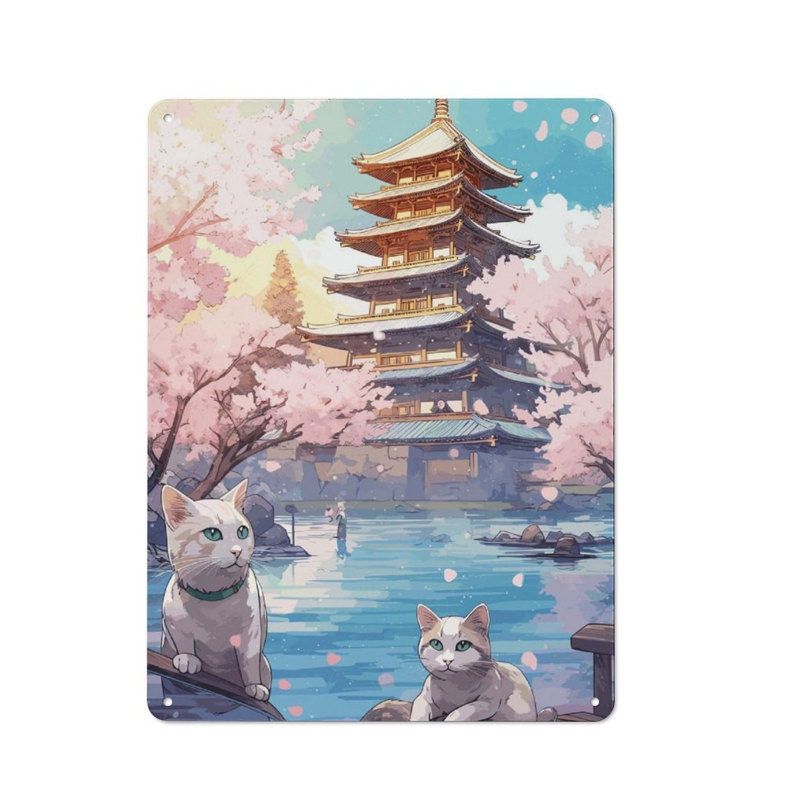Junmoney The Moon Night Cat Japan Urban Metal Wall Decor 40X30cm, Metal Wall Art Sign For Loft, Studio, Office Or Creative Room