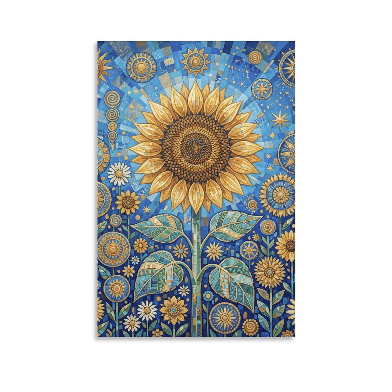 H3B8U2Y5 Celestial Mosaic Sunflower Canvas Wall Art, Decorative Petal Print