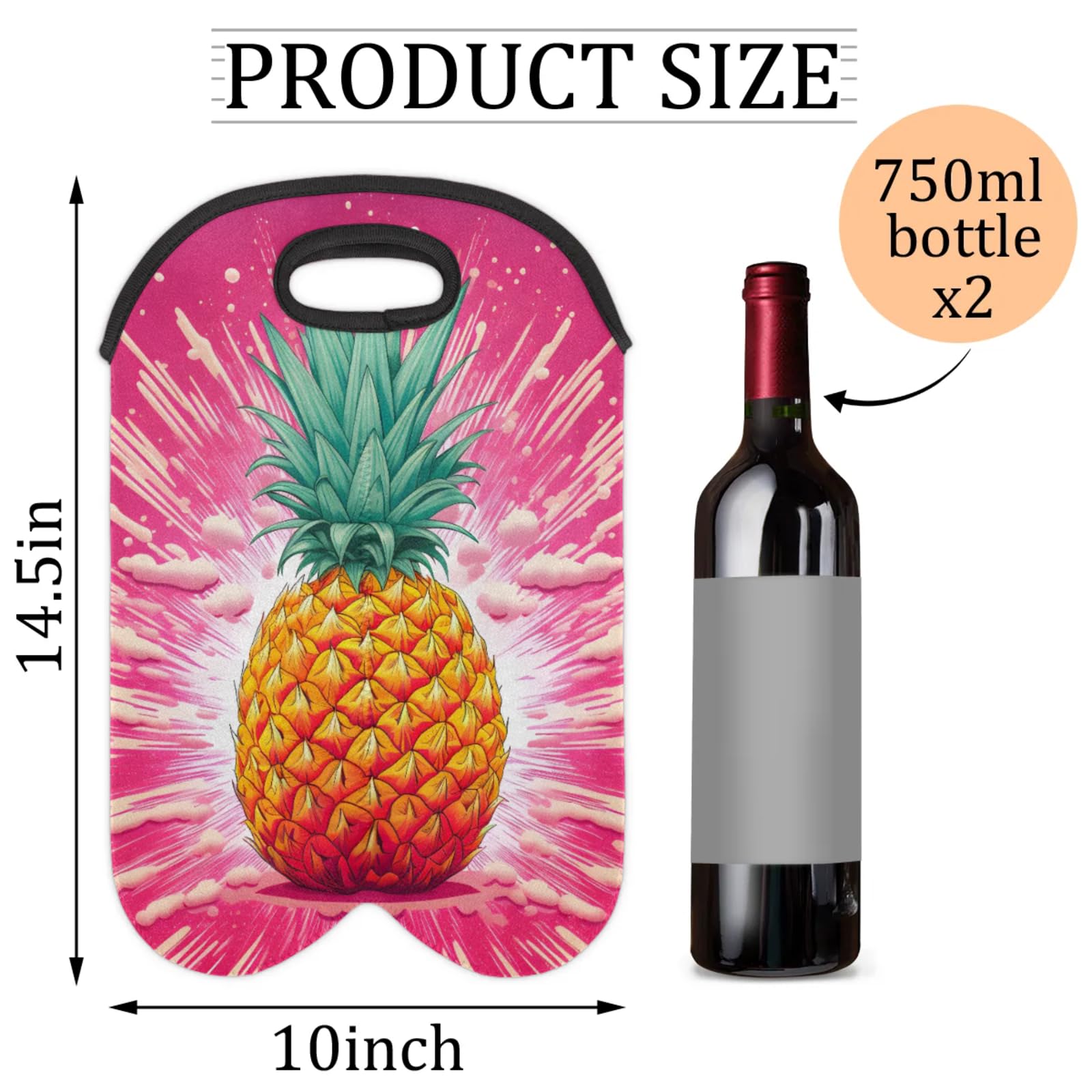 GzLeyigou 2 Bottles Pineapple Wine Bag Sleeve Totes Fruit Neoprene Protective Wine Carrier Bag for Wine,Water, Champagne, Beer, Baby Bottles,Gift 14.5 x 10 Inches