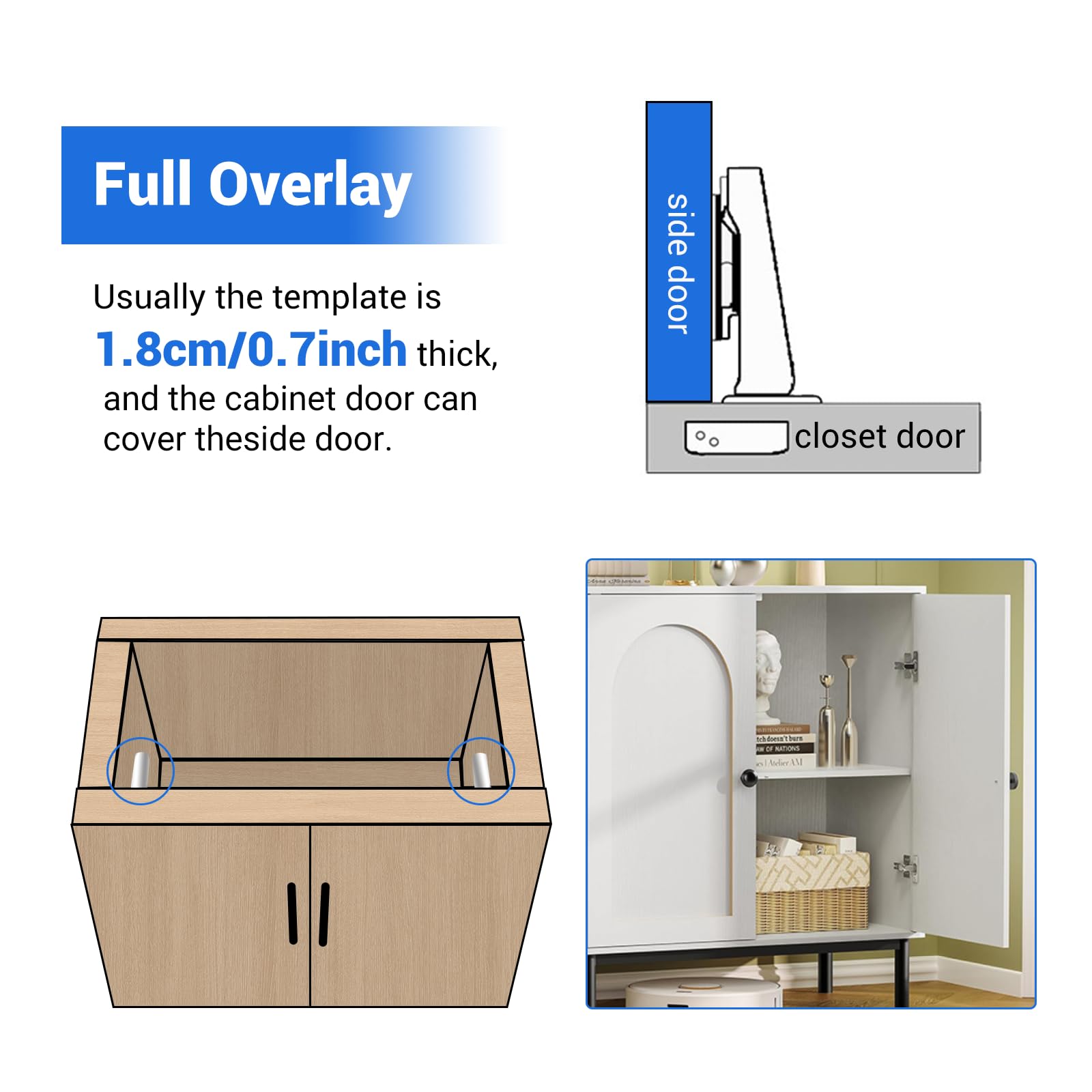 LIKERAINY 105 Degré Demi Recouvrement Charnières 35mm Avec Amortissement Pour Porte De Placard Cuisine Charniere Pour Meuble Armoires En Semi-applique Lot De 8