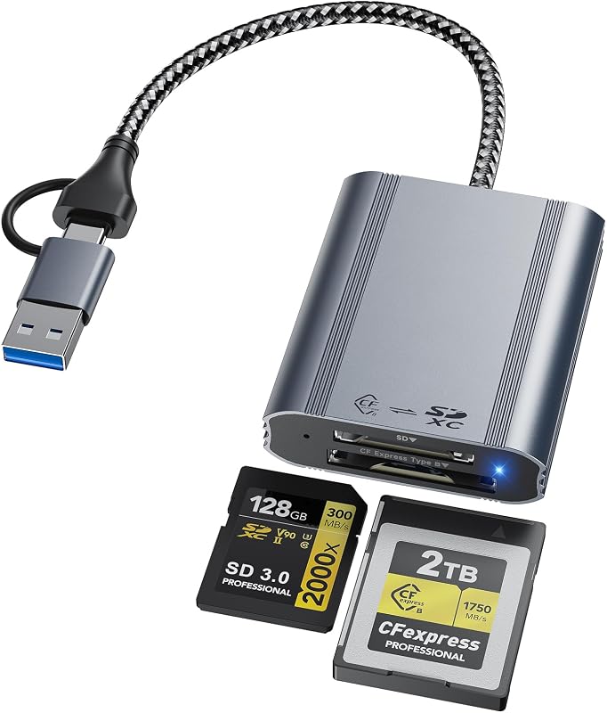 2IN1 CFexpress Type B & SD Card Reader USB3.2 10Gbps,Dual Slot Card Reader - USB-C + USB-A CFe Type B & SD Memory Card Reader Adapter for Windows/Mac/Android,Ideal for Photographers and Videographer