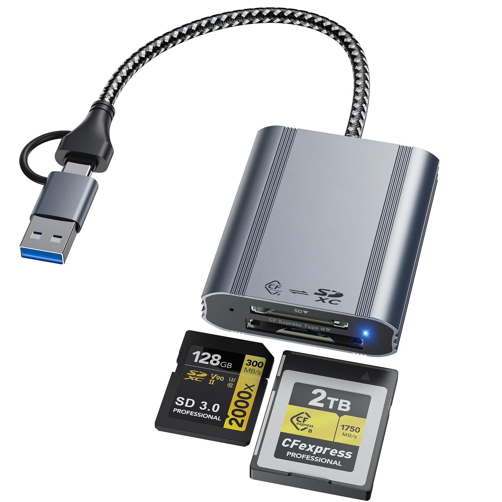CFexpress Lecteur de carte mémoire externe 2 en 1 type B et SD 10 Gbit/s USB 3.1 Gen2, aluminium USB-A/USB-C Type B CFexpress Adaptateur lecteur de carte mémoire externe compatible Windows/Mac OS