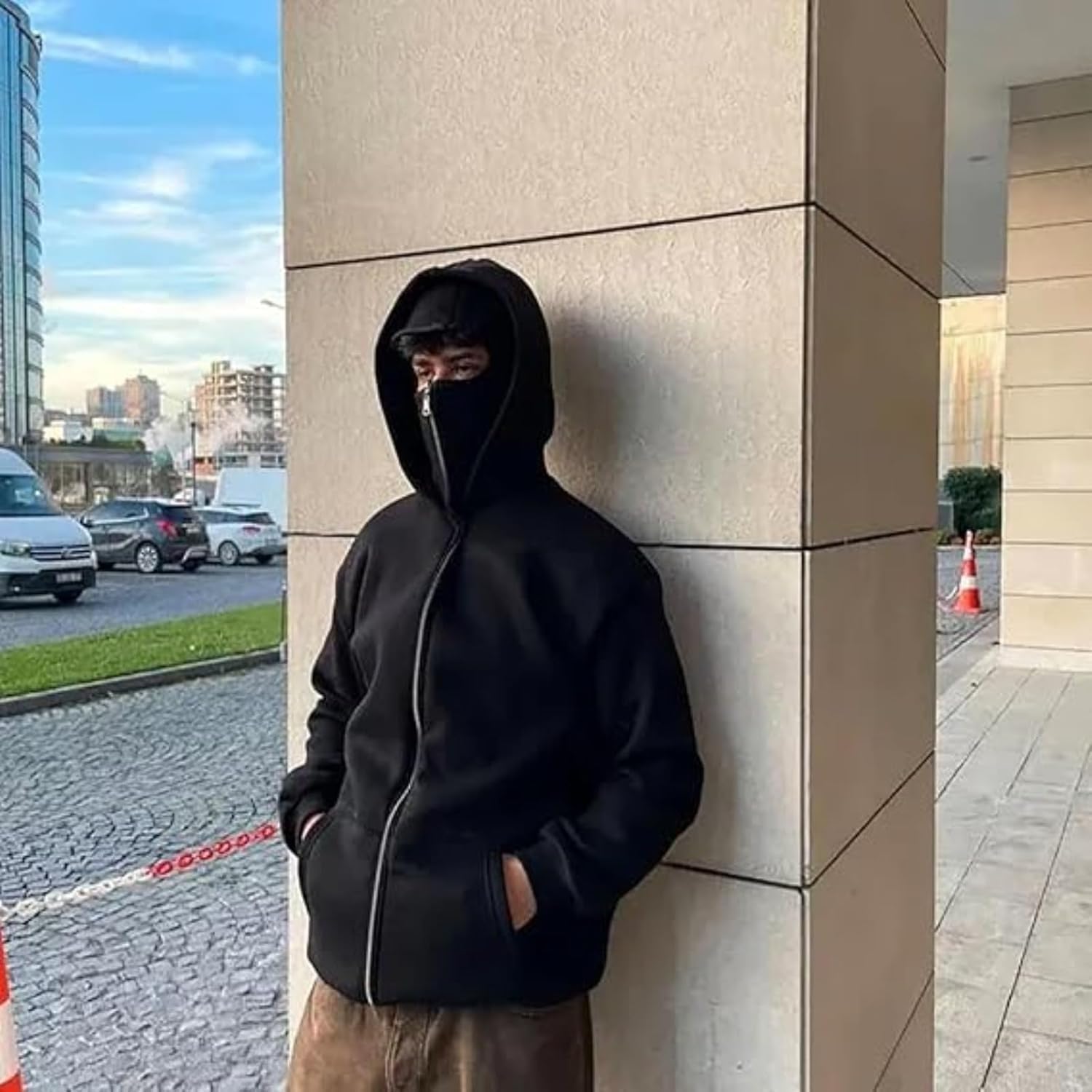 Balaclava Hoodie, Double Hooded Jacket Hoodie With Mask,Winter Hoodies Wind Resistant Athletic Fleece Coat