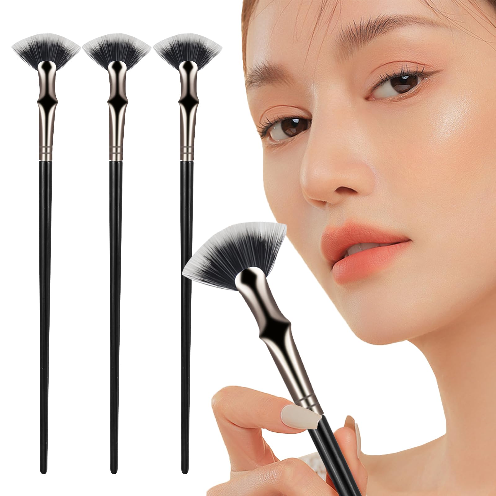 Mekupeu 3pcs Folding Angle Scalloped Lash Brush,120° Mascara Fan-shaped Brush for Lashes,Eyelash Comb Separator Makeup Brushes Tool