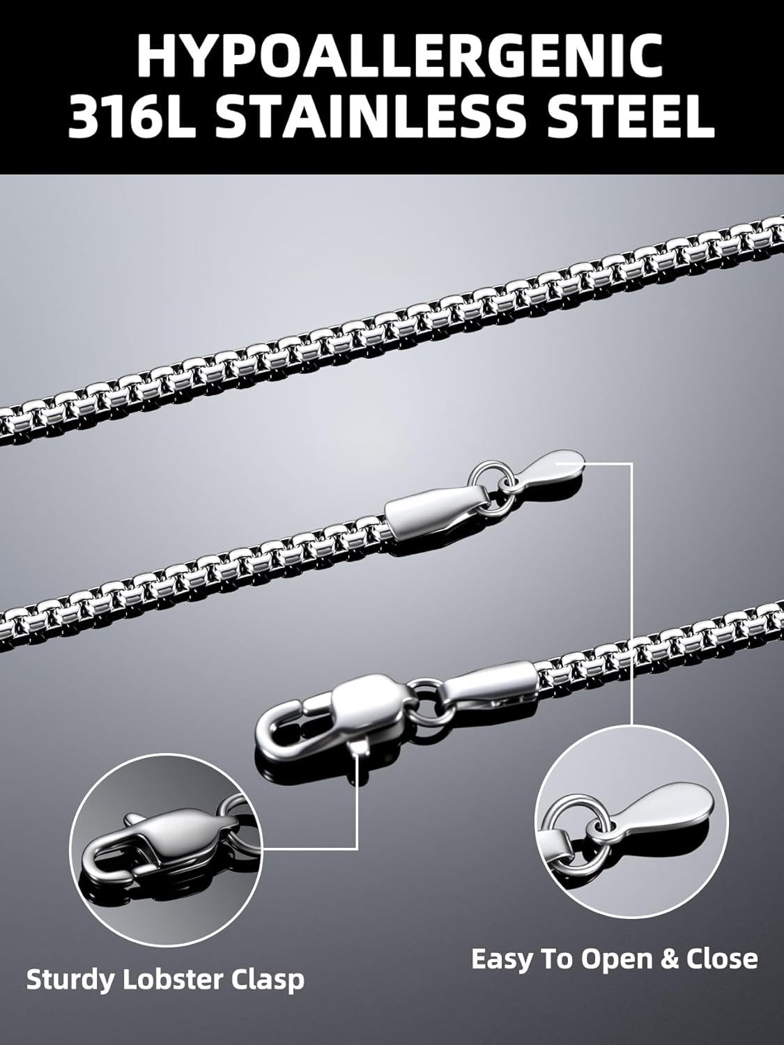 Bestyle 18K Gold Plated/Silver/Black Chain for Men, Hypoallergenic 2/4/6/8mm Stainless Steel Flat Link Chain Necklace for Men & Women Hip Hop Jewelry, 14-30"