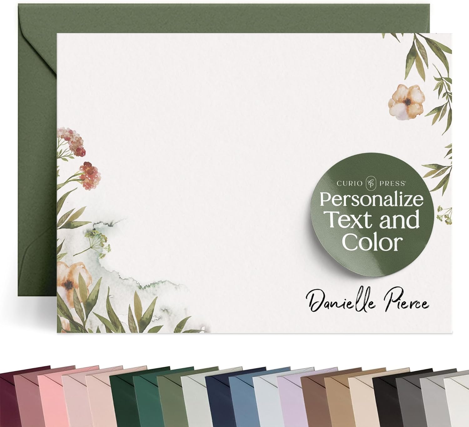 Personalized Stationery for Women, Wildflower Flat Card with Custom Note Cards Name, Watercolor Floral Thank You Cards with Envelopes Personalized Stationary Custom Card for Gifts - Wildflowers Flat