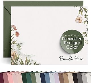 Personalized Stationery, Customized Wildflower Watercolor Notecard, Card...