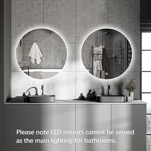 Miniatura 8 de Espejo de baño LED redondo con luz, espejo retroiluminado de 32 pulgadas para baño, espejo LED inteligente sin marco con 3 luces de color, antivaho,