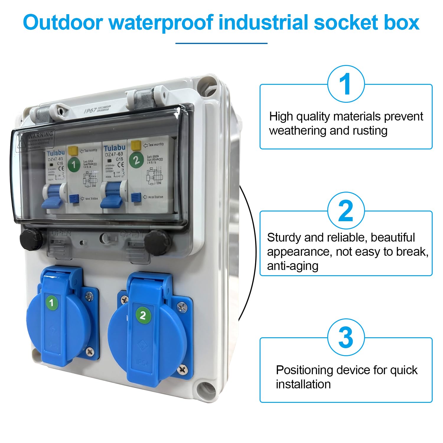Distributore di Corrente da Paret 16 A, Distributore di Alimentazione Impermeabile 230 V, Quadro Elettrico da Cantiere con Interruttore di Protezione, per Officina, Fabbrica