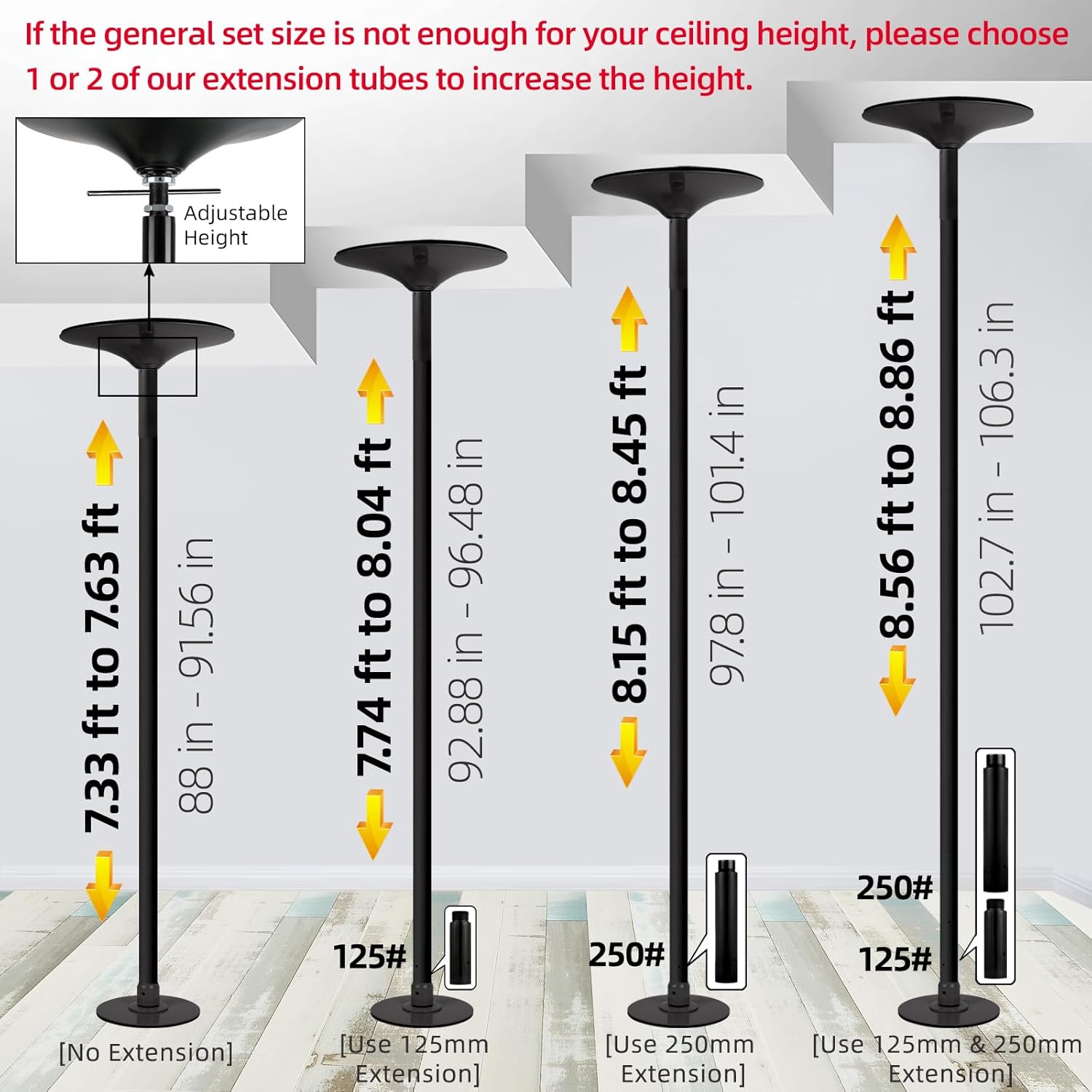 PRIOR FITNESS Premium Dance Pole Removable 45mm Spinning & Static Dancing Pole Heavy-Duty Steel Pole Dancing Pole, Adjustable Height Professional Grade Excellent for Home Exercise Club Gym