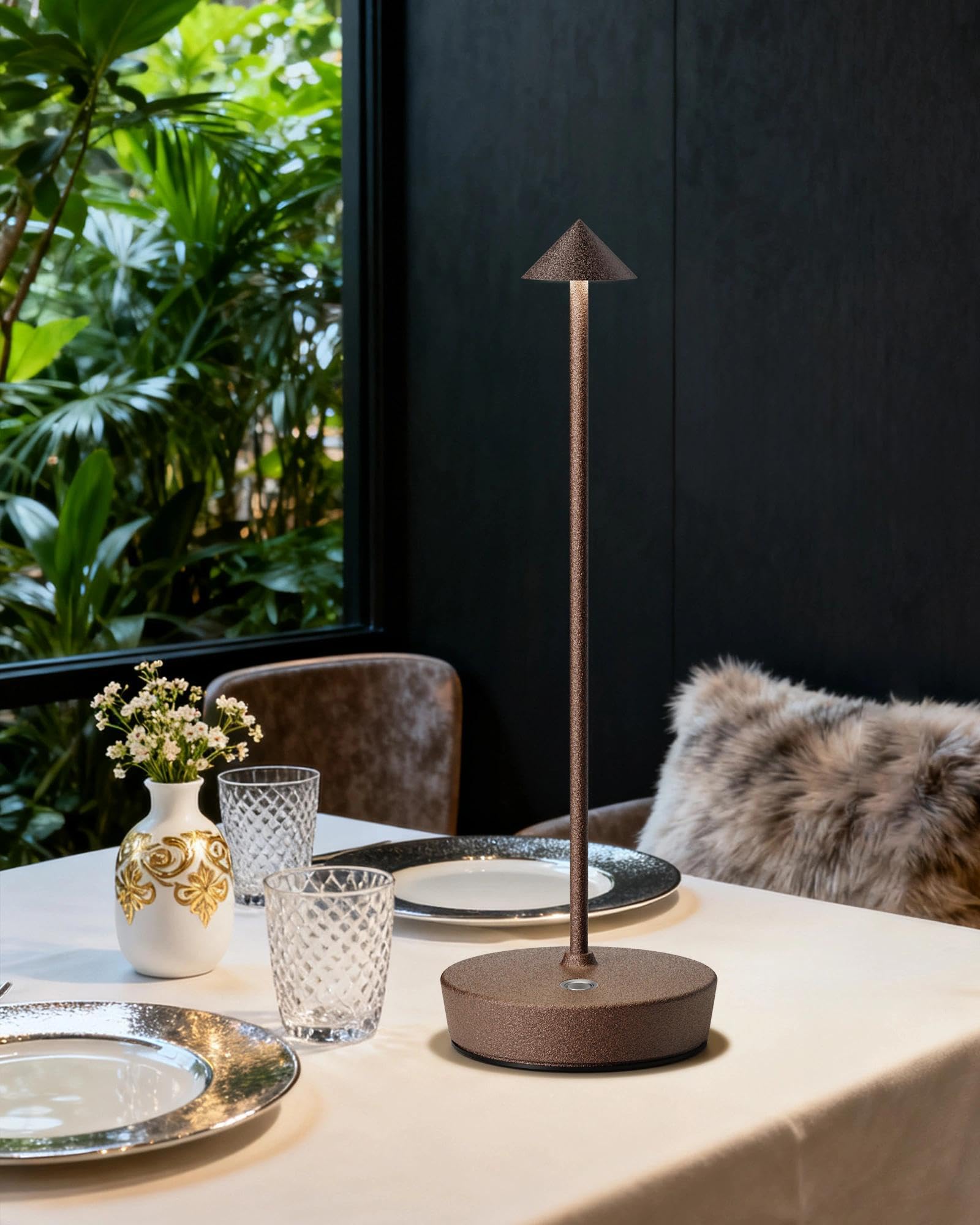 Kabellose Tischlampen Wiederaufladbar, 6000mAh Batterie Betrieben LED Schreibtisch Lampe Wasserdicht Tragbar Dimmbar Für Terrasse Restaurant Esszimmer Zuhause 2er Set Rost
