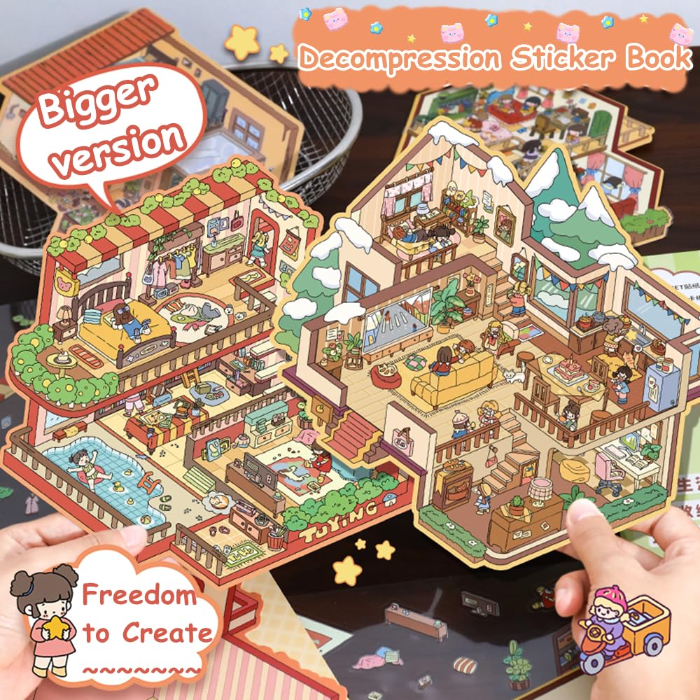 Wnqou 4 Sets DIY 3D House Stickers, Large -Version 3D Scene Simulated Cabin Scene Game - Image 3