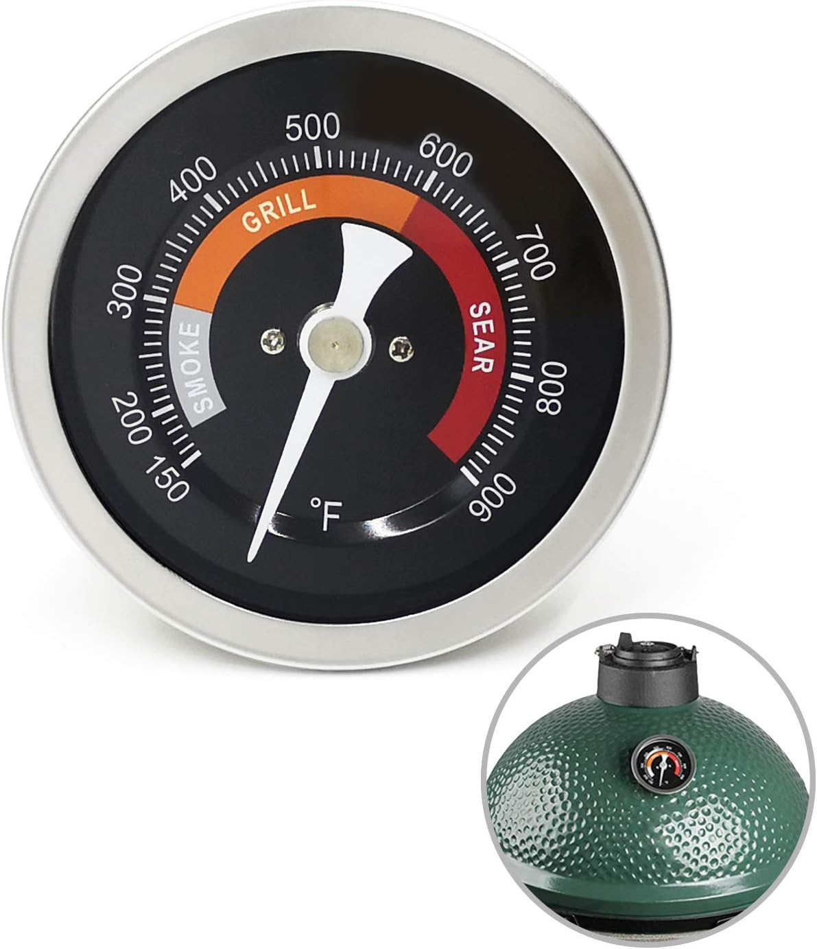 3.3” Large Thermometer Replacement for Big Green Egg Grill, Accurate Temp Gauge Probe w/Recalibrated Function, Waterproof Temperature Gauge for BGE Accessories, SUS304 Stainless Steel Dome Thermostat