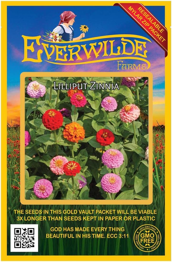 Everwilde Farms - 1 Lb Lilliput Mix Zinnia Wildflower Seeds - Gold Vault