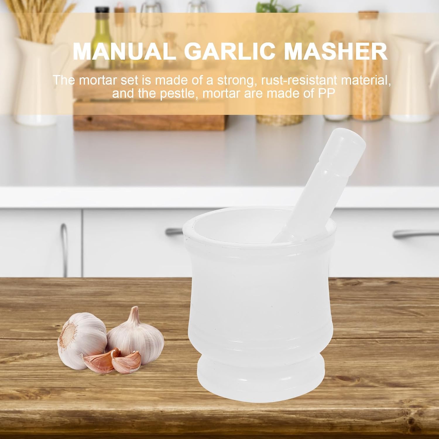 Mortar and Pestle Set for Grinding Spices and Herbs, 4.33x4.13 Inch Stone Bowl with 6.69x1.10 Inch Pestle, White Jade Color, Home Garlic Crusher for Kitchen Use