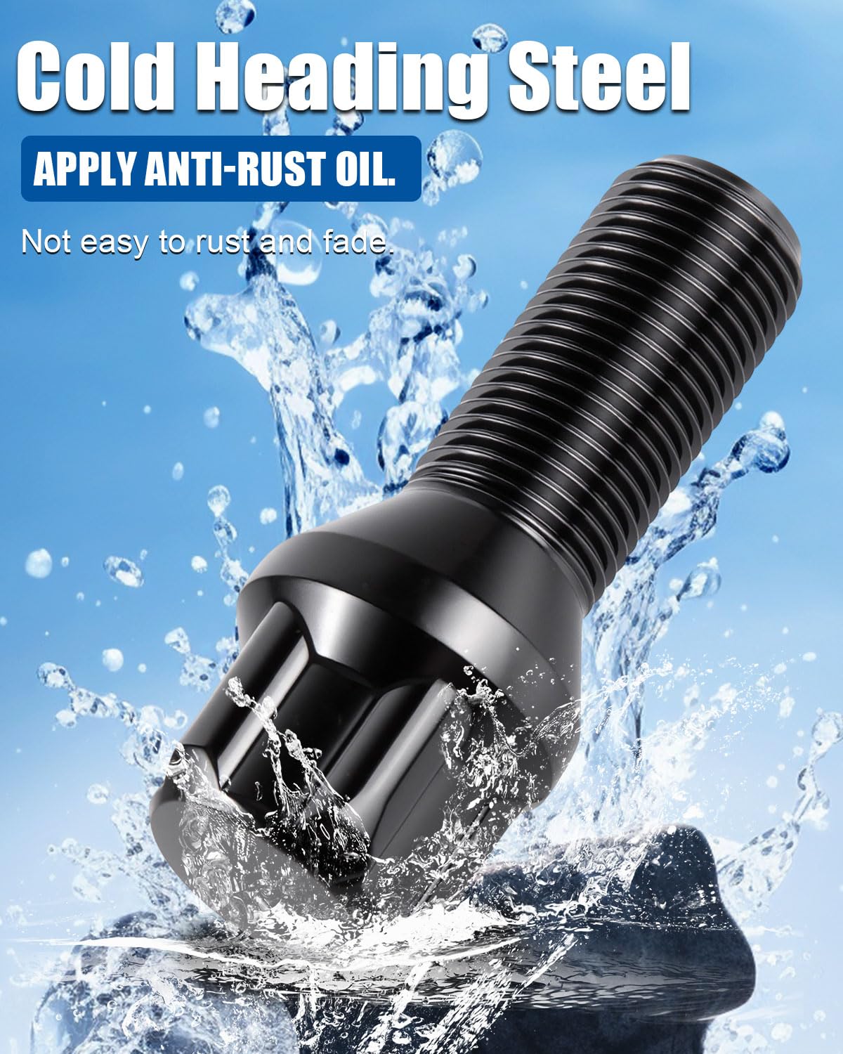 GAsupply 14X1.25 Lug Bolts 4 Locks + Key Fit for BMW Mini Aftermarket Wheels, 28mm Shank Length, Acorn Conical Seat Black Lock Lug Bolt Studs Dual 17mm & 19mm Hex Key