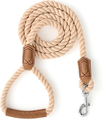 Miniatura 8 de Mile High Life Correa para perro, correas de cuerda de algodón trenzada con mango de cuero, cierre de metal resistente, 6 pies, 1/2 pulgada de Mango