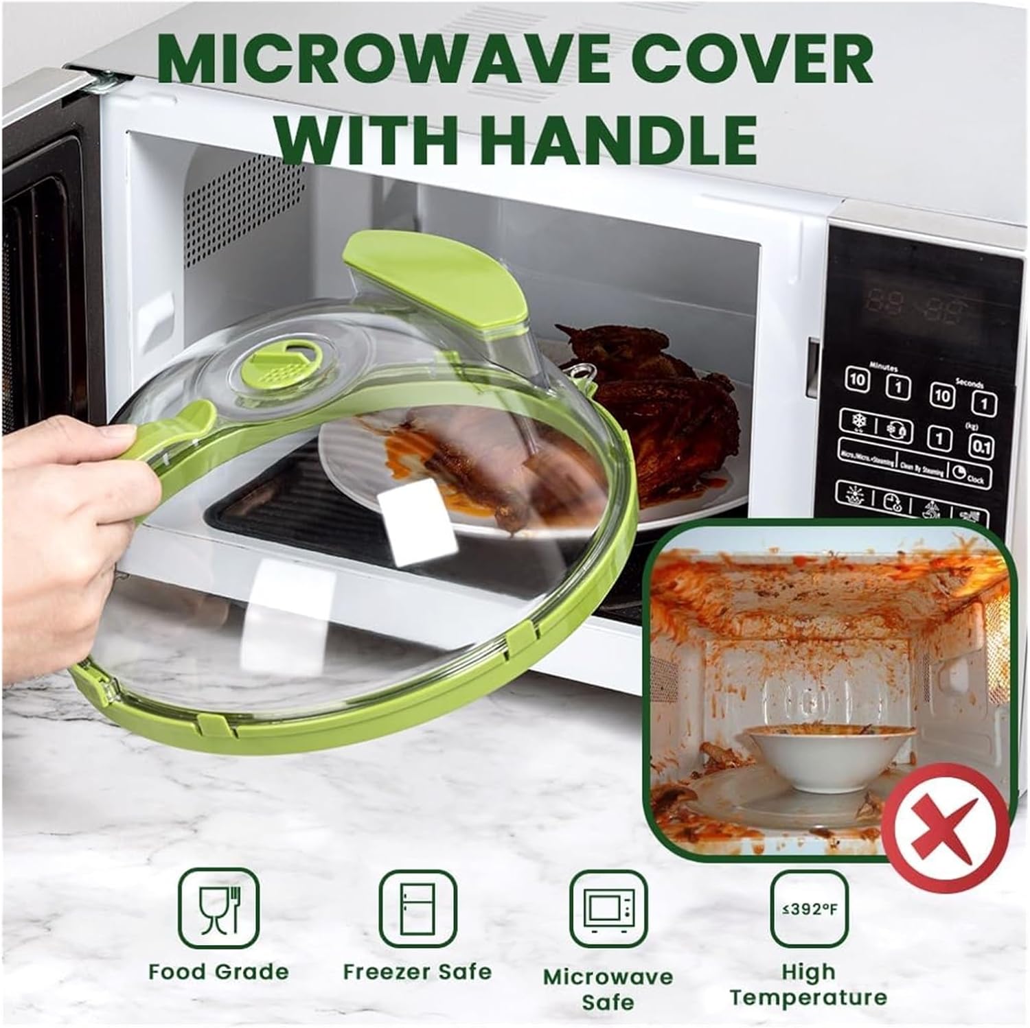 Microwave Cover with Water Steamer – 10 Inch Splatter Cover for Food with Handle, & Water Storage Box, Microwave Plate Cover for Kitchen, Dishwasher Safe