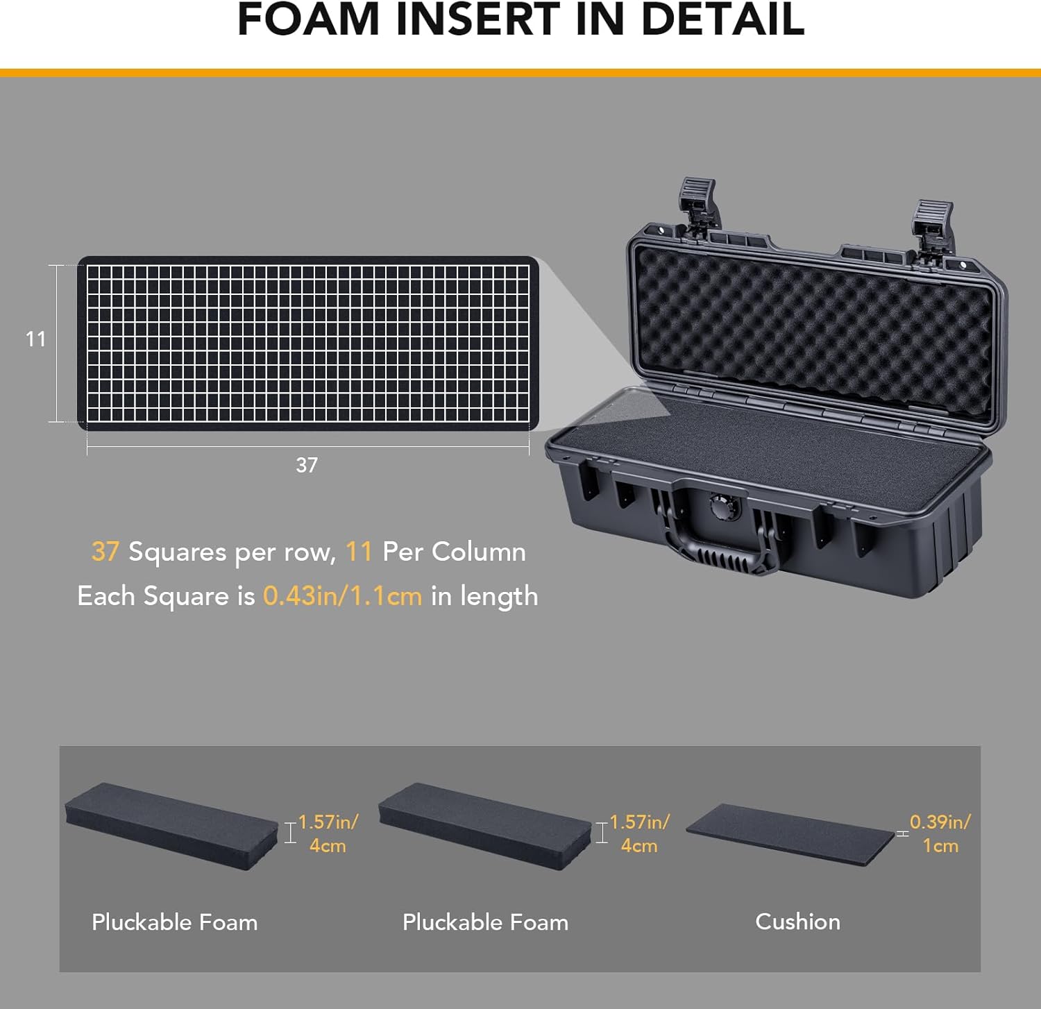 Lykus HC-4220 Waterproof Hard Case with Customizable Foam Insert, Interior Size 16.81x5.35x4.8 in, Suitable for long slim items - Image 6