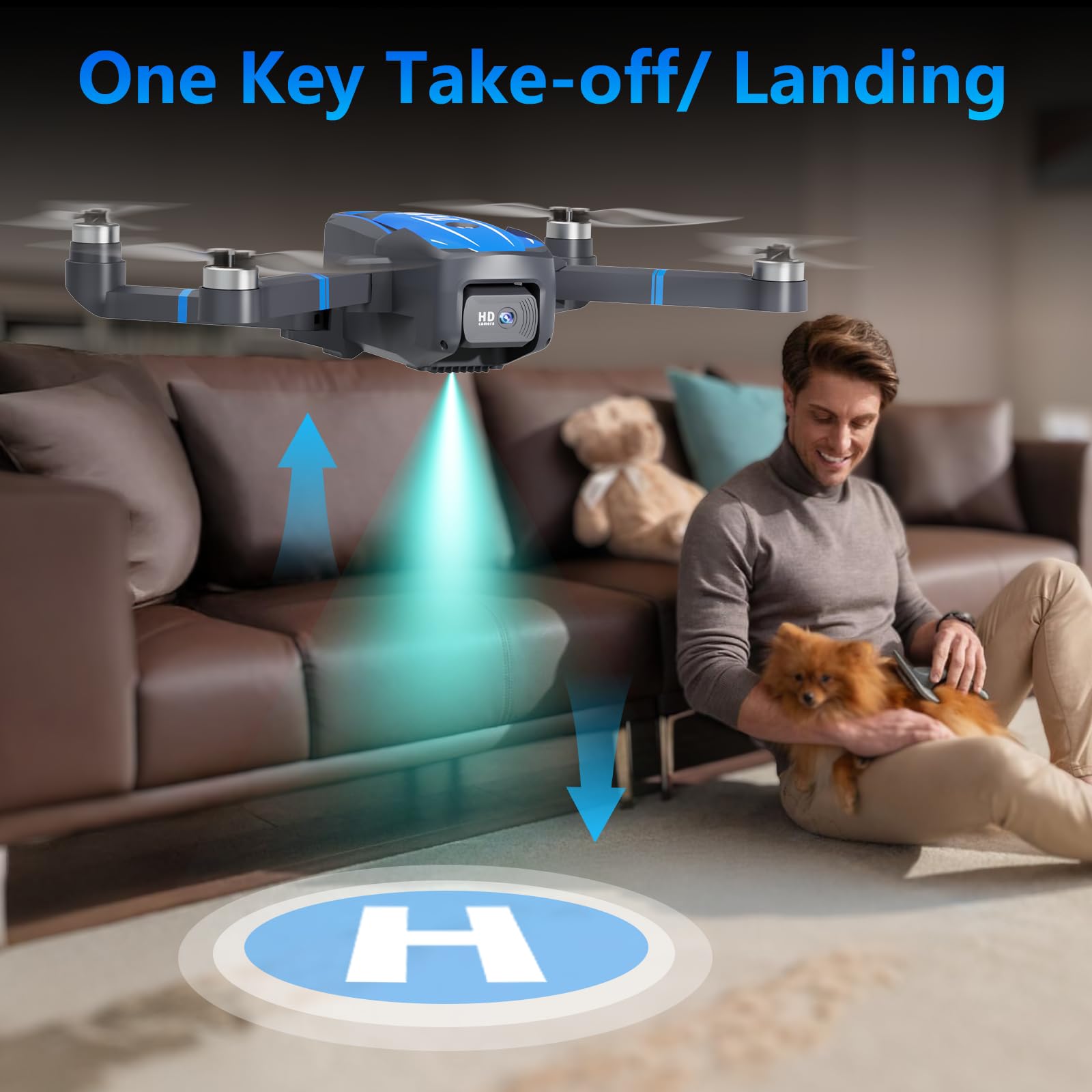 Toladrone TL16 Drohne mit Kamera, Bürstenloser Motor, Drohnen mit 4K HD Kamera für Erwachsene, Optische Flusspositionierung, Faltbare Drohne Anfängerfreundliche, Blau