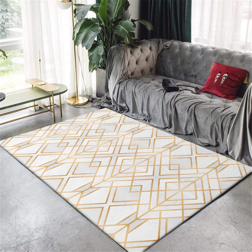 Tapis blanc et or 80x120 cm idéal pour sublimer votre chambre