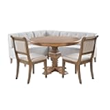 Powell Parnell Grey and Natural Four Piece Tufted Kitchen Nook Set with Solid Wood Round Table and Two Upholstered Dining Chairs