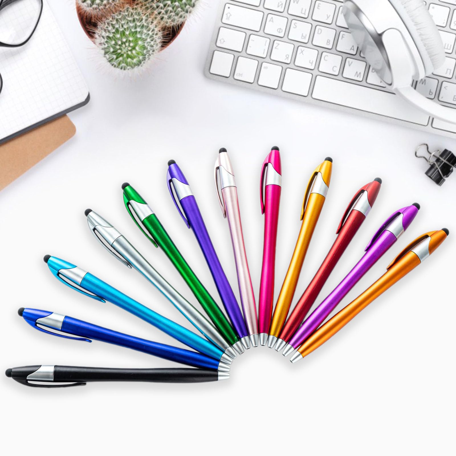 10pcs 2 in 1 penna a sfera stilo, penna touch screen retrattile, penne capacitive bling per smartphone, nota, tab, cancelleria scuola ufficio