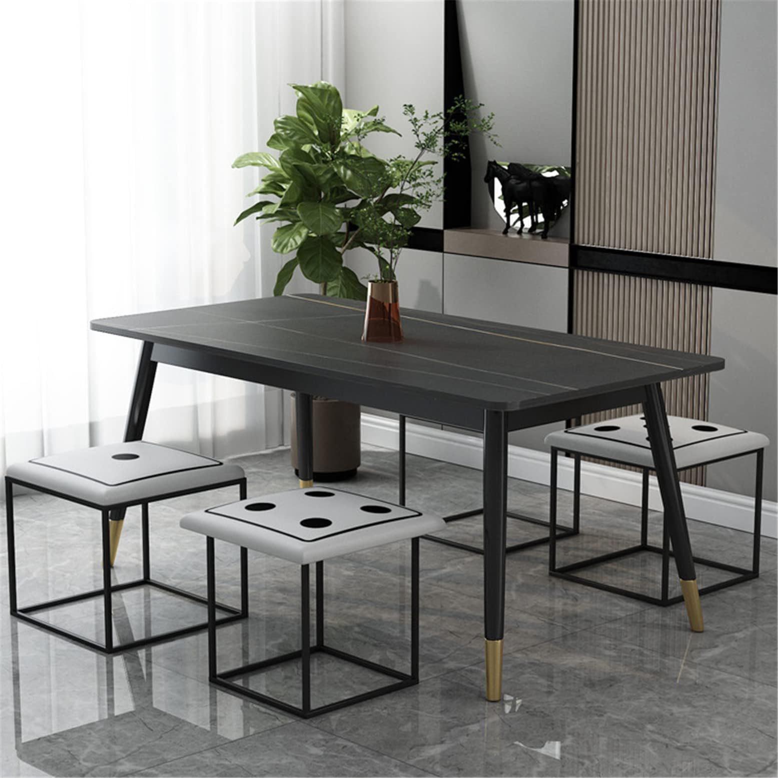 Banc ottoman carré en cuir avec roulettes pivotantes pour salon et table basse
