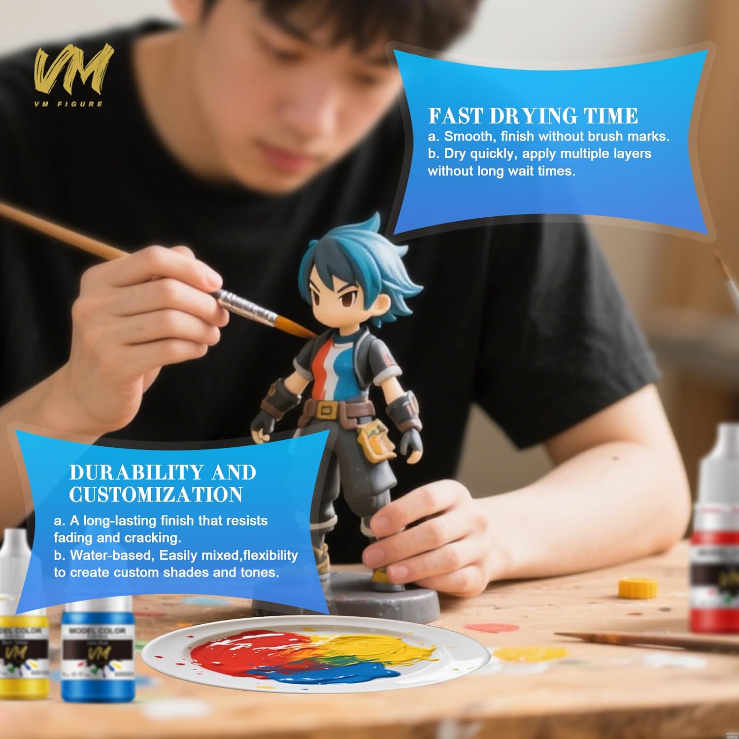 VM FIGURE Basic Color Set Eco Friendly Water Based Color 24 Bottles x 5 ml (0.17 fl.oz.) Miniature Paint Set Acrylic Resin Pigment for Models, Miniatures, and Crafts