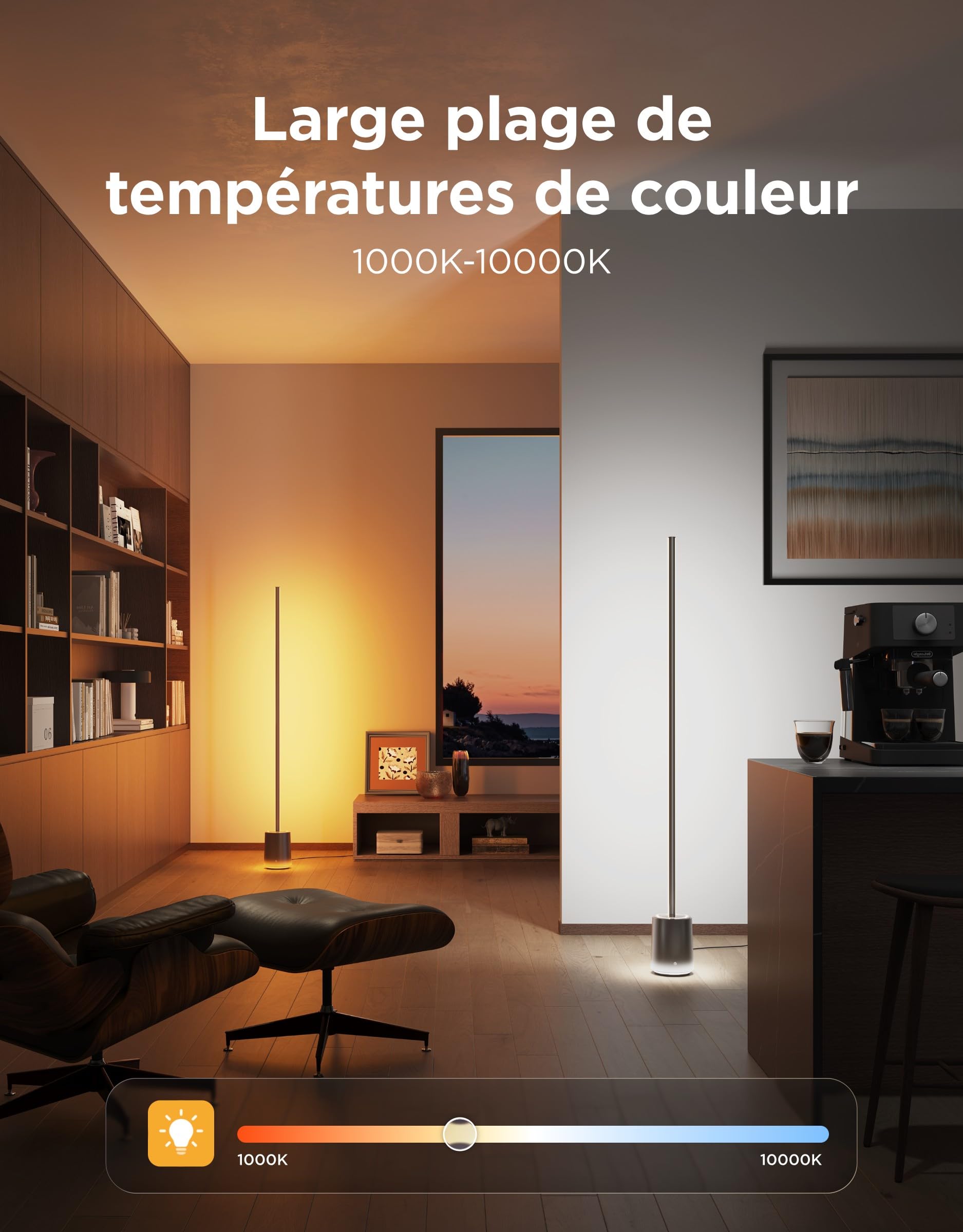 Govee Lampe au sol 3, technologie Luminblend+, RGBWWIC 2100lm dimmable, compatible Matter, 1000-10000K, lampe moderne pour salon, chambre, coin, avec scènes dynamiques
