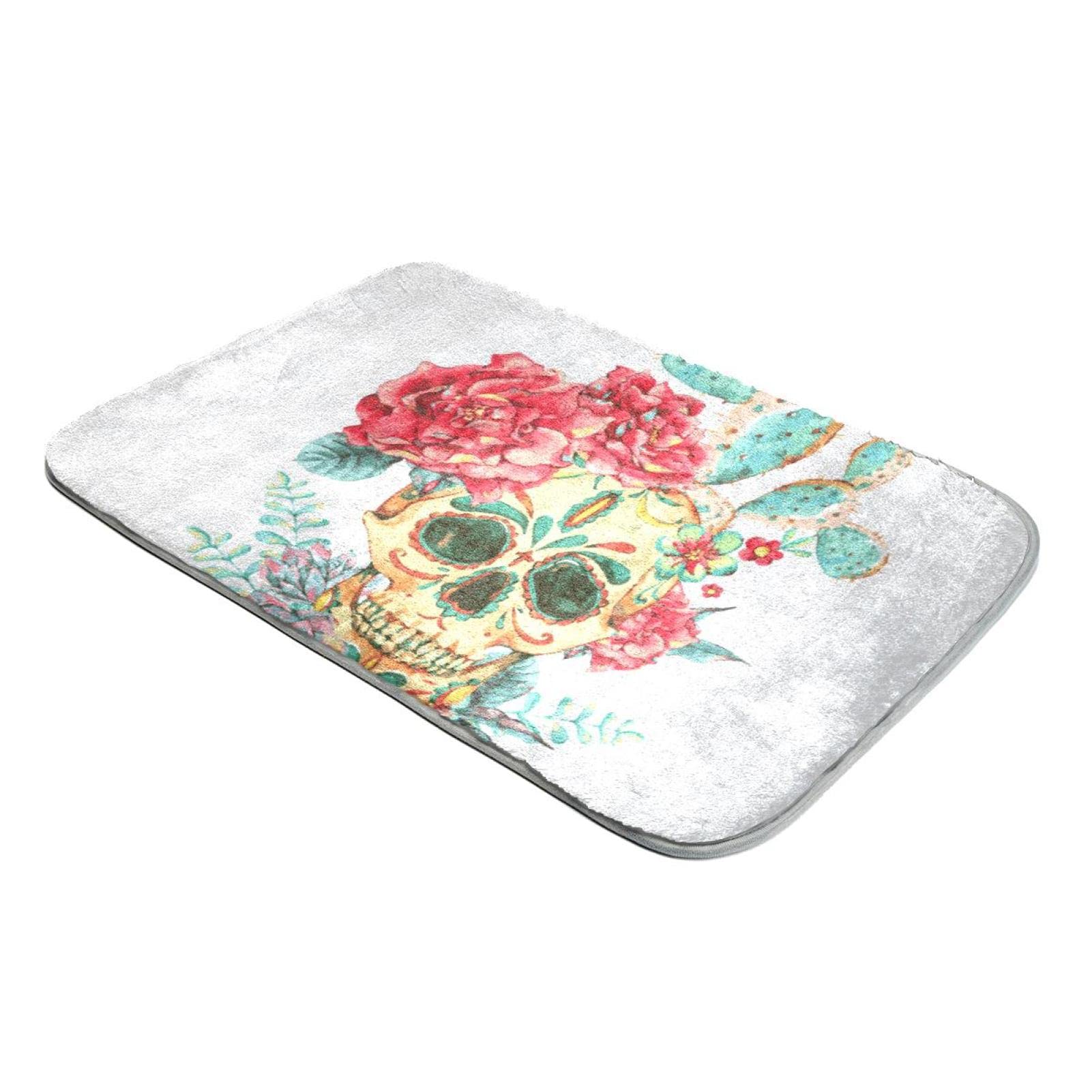 Tapis en fausse fourrure vintage de qualité supérieure motif crâne et roses