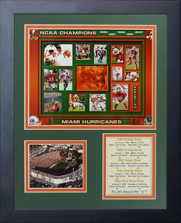 Legends Never Die Miami Hurricanes Five Time Champs Framed Photo Collage, 11 by 14-Inch, Black by Legends Never Die - Used condition - US$40.12