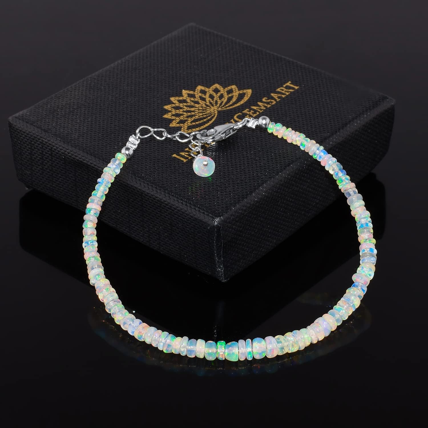 Beaded Bracelets for Women, Ultra Fire Natural Ethiopian Opal Gemstone Beads Bracelet Jewelry, Birthstone, Energy Healing Crystals, Bracelets for her, 925 Sterling Silver Chain 8 inch - Image 3