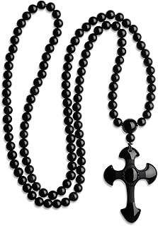 Collar Rosario Mala 108 Cuentas de Obsidiana 6mm con Colgante Cruz para Hombre