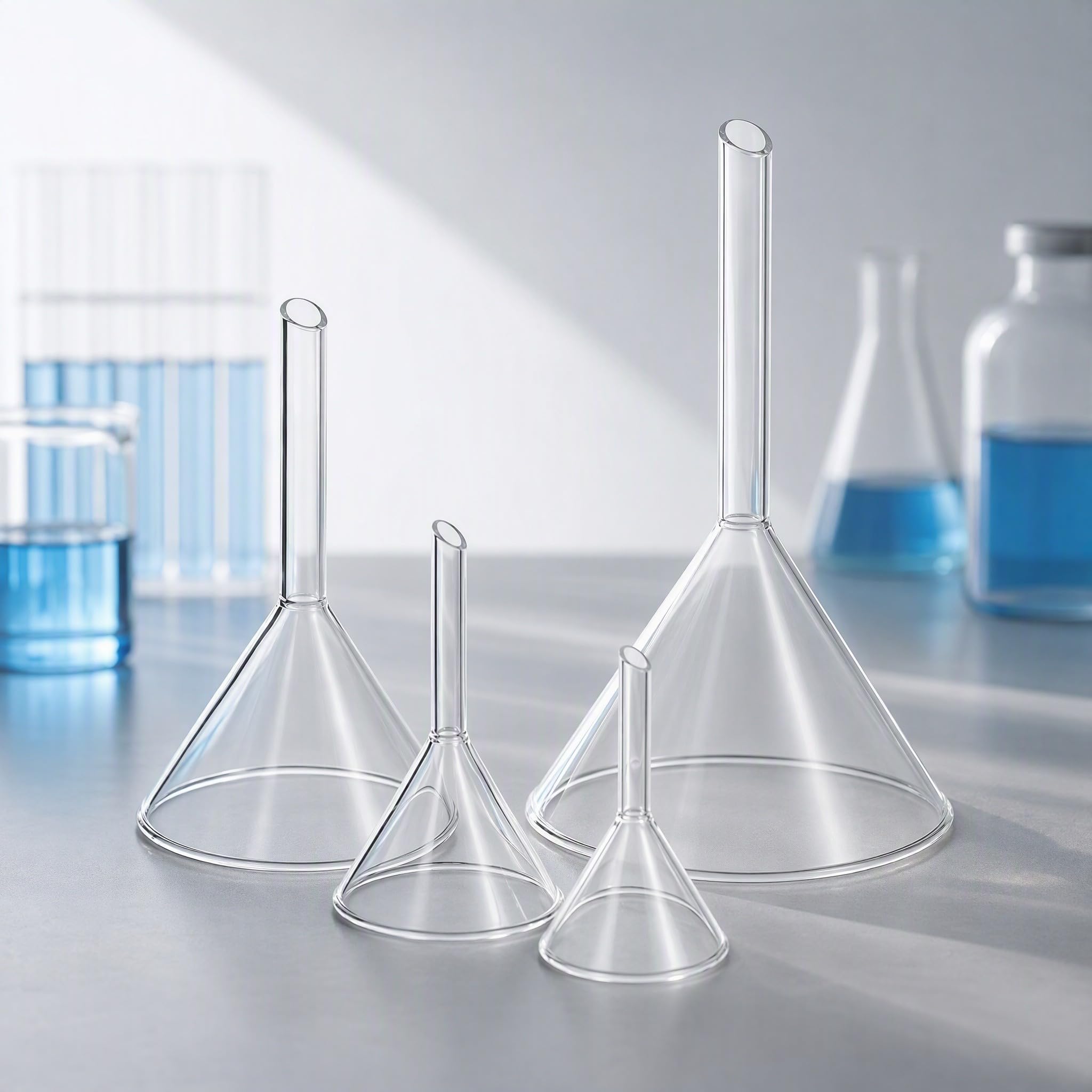 Glastrichter aus Glas, Dreieckig, Kurz, für Laborzwecke