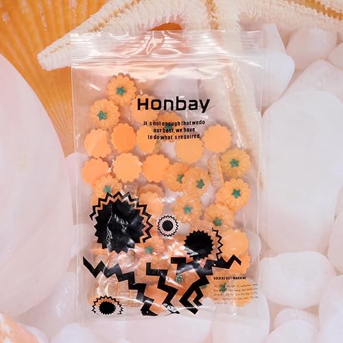 Miniatura 5 de Honbay 50 dijes de calabaza para Halloween, cabujones de resina con parte trasera plana, bonitos adornos vegetales para accesorios para el cabello,