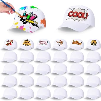 Jiuguva 90 Pcs White Kids DIY Hats DIY Baseball Caps for Kids Blank White Hats with Adjustable Back Strap Painting Baseball Sports Bulk for Birthday, Hiking, Outdoor Activities