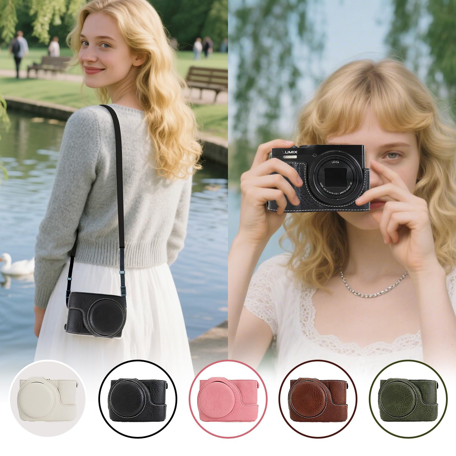 Rieibi TZ99 Étui en Cuir PU pour Appareil Photo Panasonic Lumix DC-TZ99, étui de Protection Amovible avec bandoulière réglable
