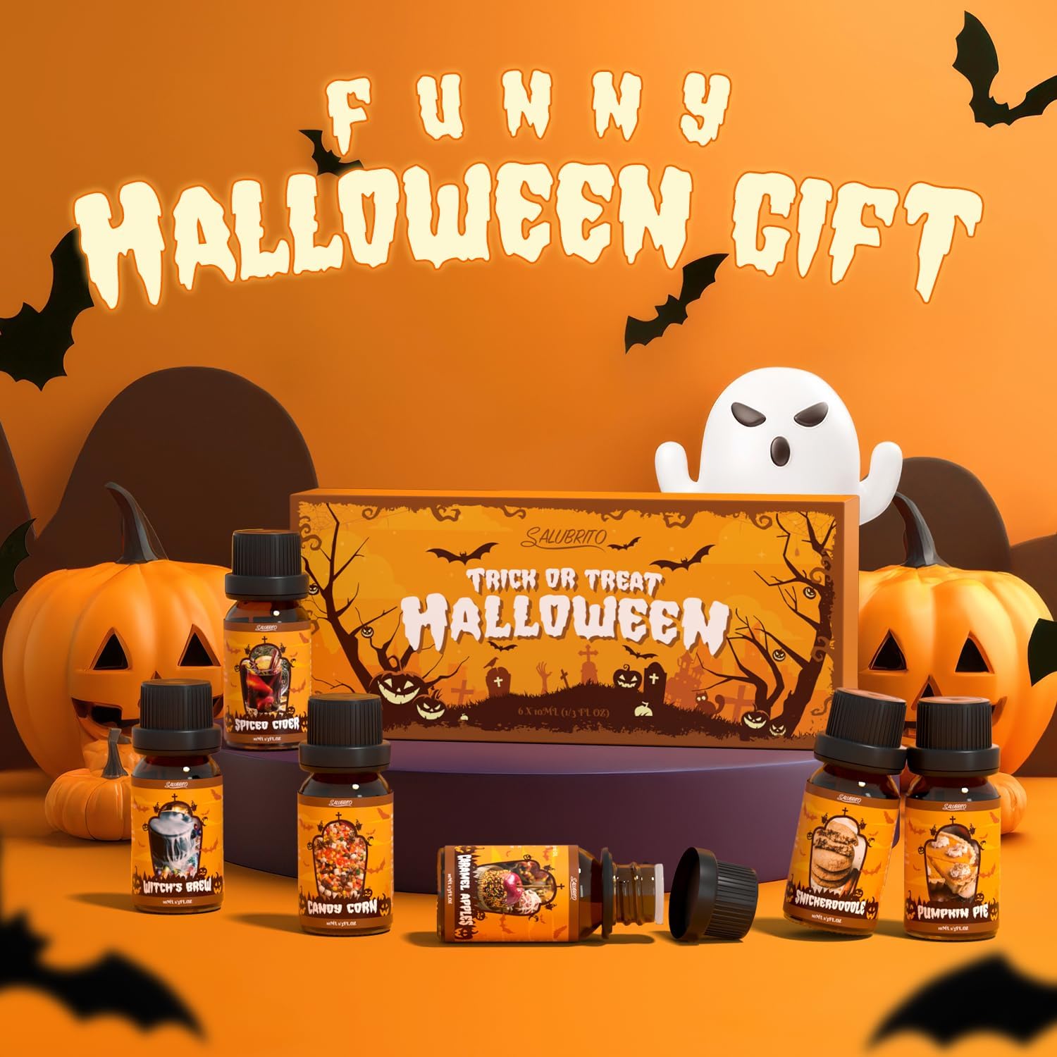 SALUBRITO Halloween Fragrance Oils Set, Funny Essential Oils Gift Set for Diffuser, Candle, Soap Making Scents, Pumpkin Pie, Spiced Cider, Caramel Apples, Candy Corn, Snickerdoodle, Witch's Brew - Image 7