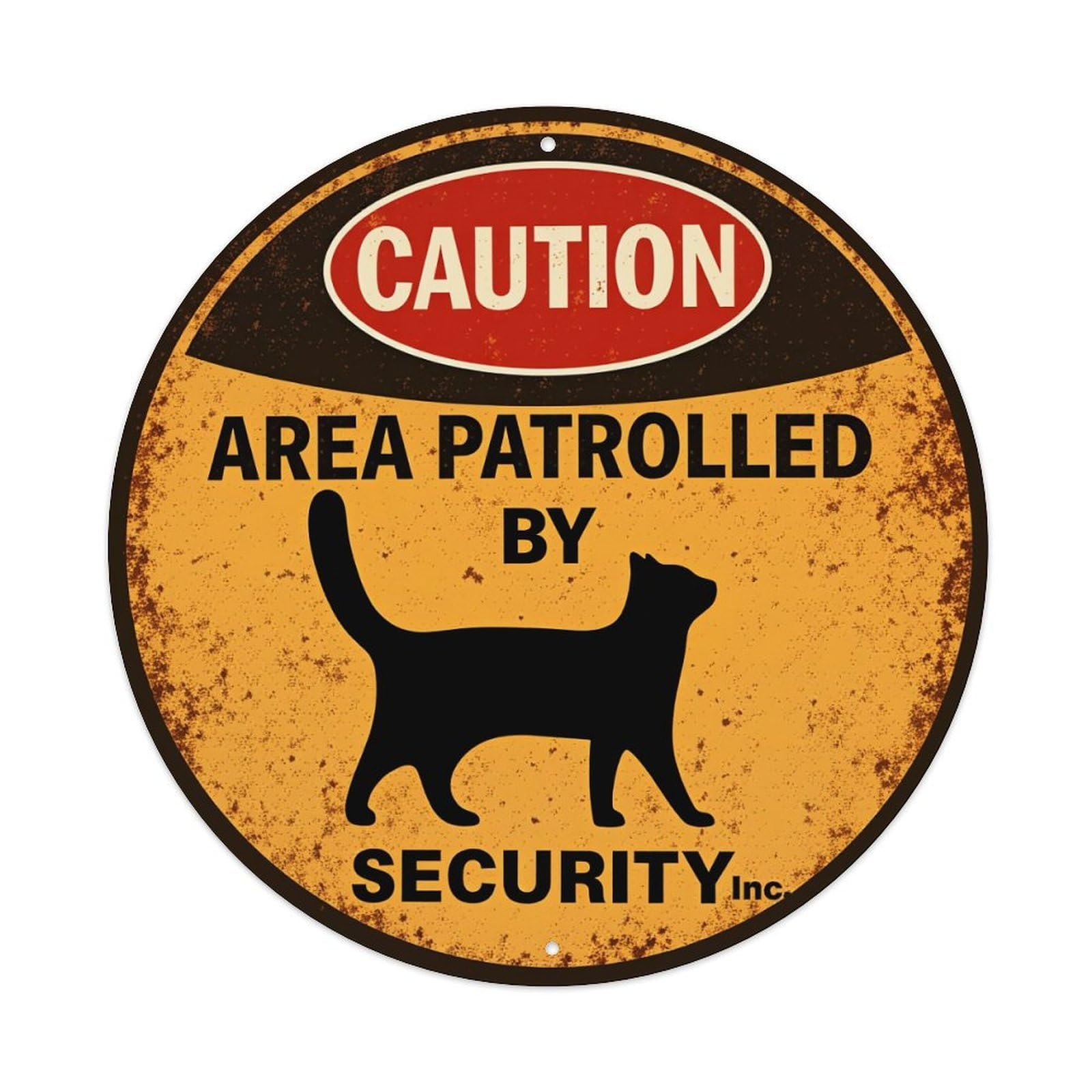 Caution Area Patrolled By Security Inc Round Tin Sign Vintage Metal Poster, Home Bar Garage Man Cave Cafe Indoor & Outdoor Wall Decoration 8x8Inches