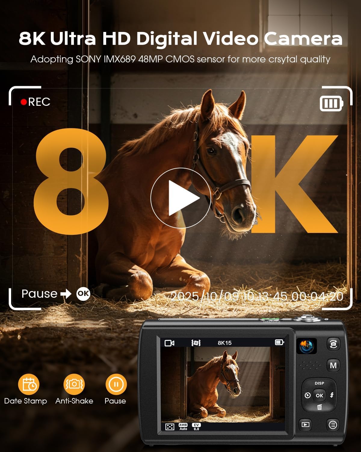 8K Digital Camera for Photography, 2026 Latest WiFi 88MP Vlogging Camera for YouTube with Dual Lens, Touch Screen, Autofocus Anti-Shake, 16X Zoom, Compact Travel Camera, 64GB Card, 2 Batteries, Black - Image 3