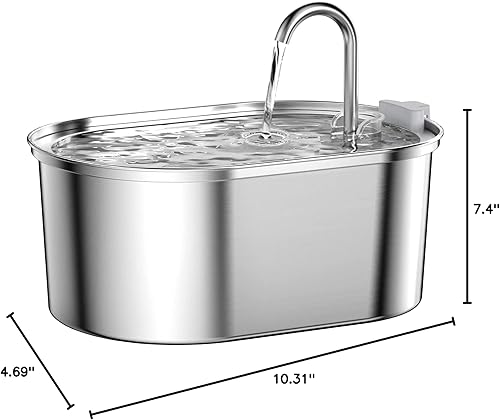 Miniatura 9 de Fuente de agua para gatos de acero inoxidable con 8 filtros de carbono + 8 esponjas de 108 onzas3.2 L fuente de agua para mascotas, fuente de agua