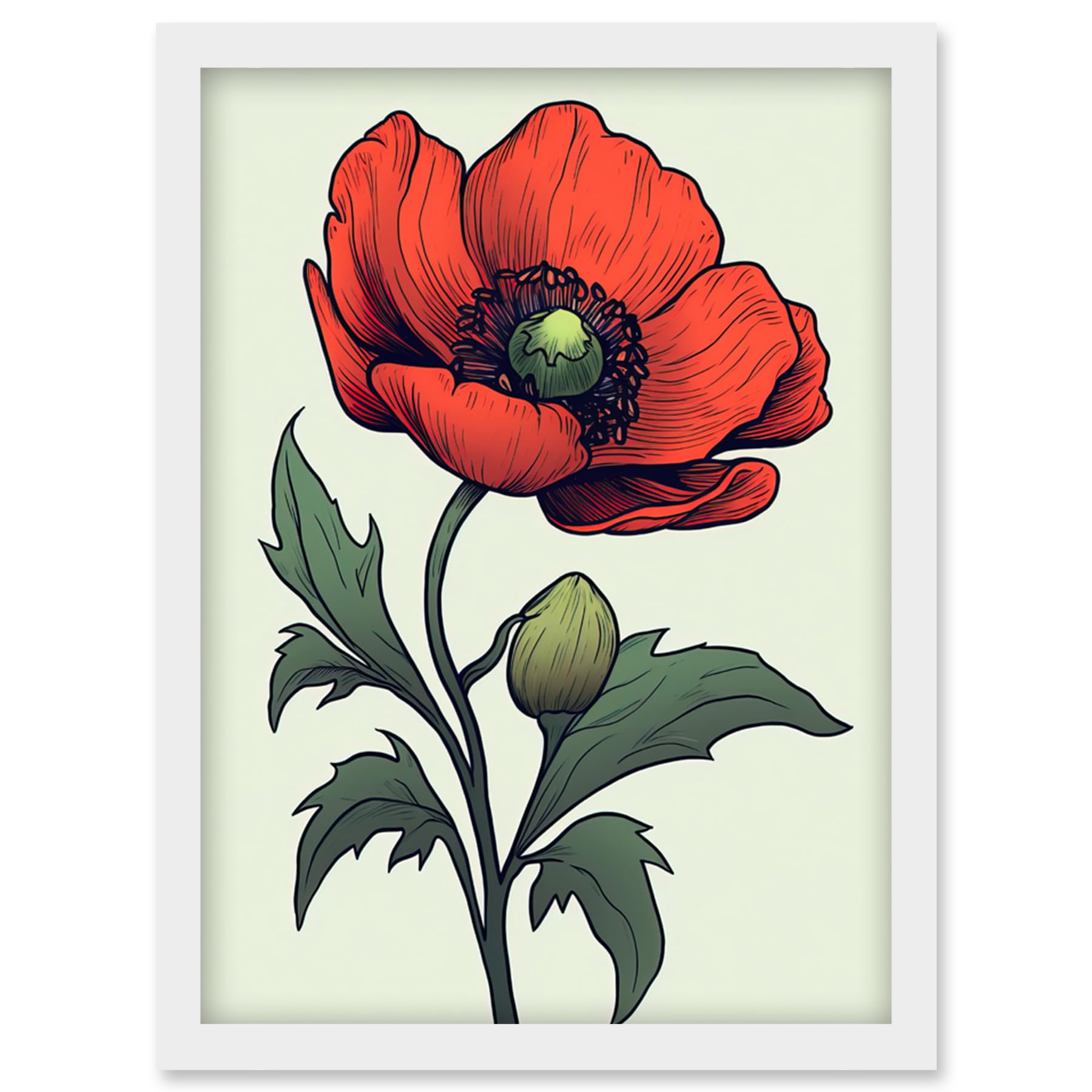 Artery8 Anemone Flower Bloom Tattoo Ink Body Art Rockabilly Americana 50s Artwork Framed Wall Art Print A4