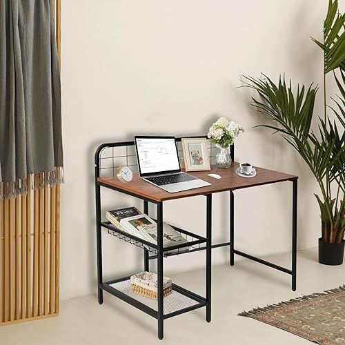 Miniatura 2 de Windpost Escritorio para computadora de 40 pulgadas con estantes de 2 niveles, escritorio de trabajo para oficina en casa, estación de trabajo para