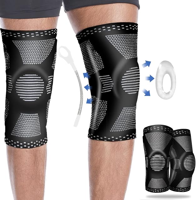 Double Elite Professional Knee Support 2 Pack for Women/Men with Patella Gel Pads & Side Stabilizers, Knee Braces Compression Sleeve Knee Support for Arthritis/Running/Ligament Damage/Joint Pain (S)