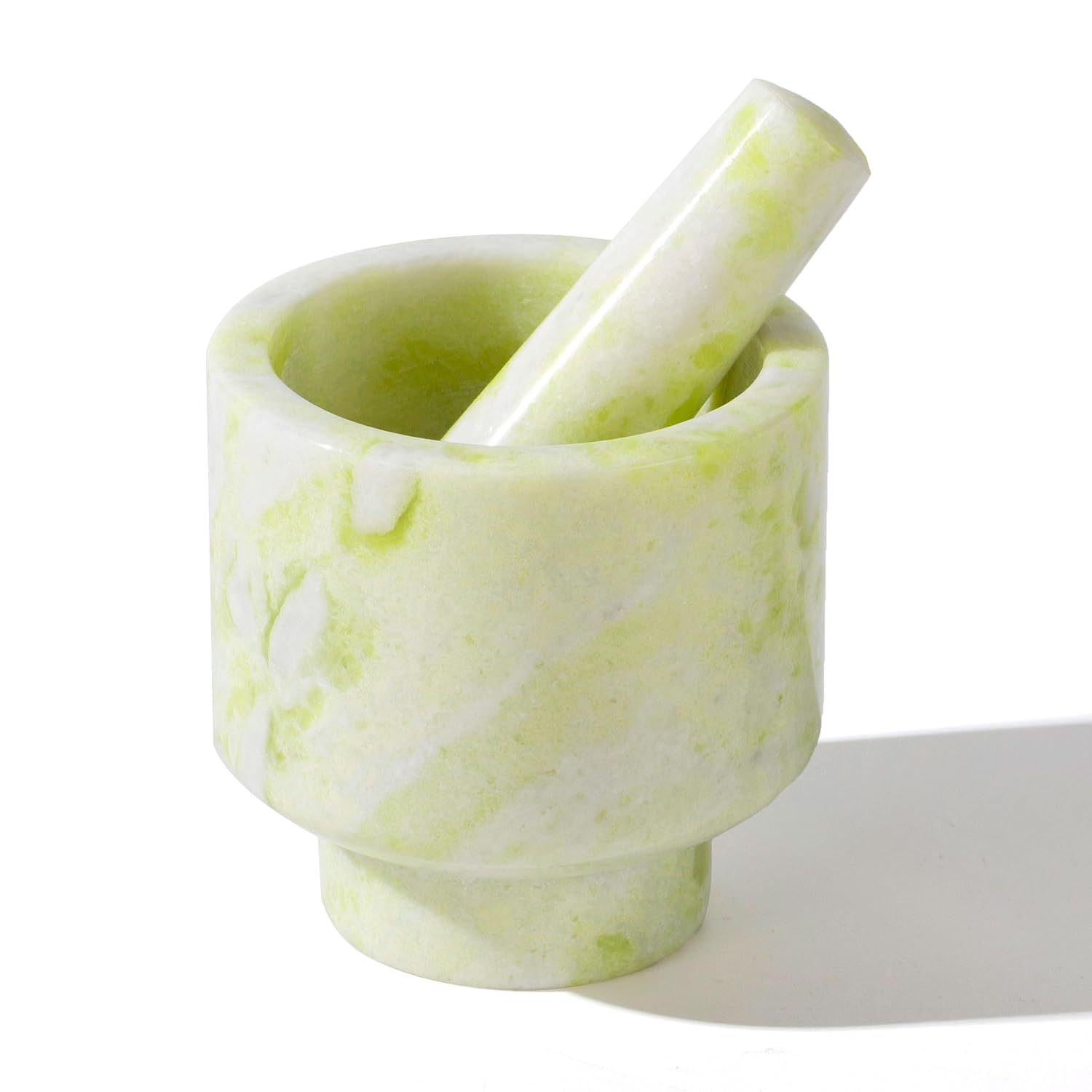 Small Natural Green-White Serpentine Marble Mortar and Pestle Set Dishwasher Safe Spice Crusher Herb Grinder Mini Guacamole Maker
