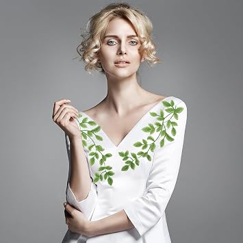 OIIKI 1 Pairs 3D Lace Forest Leaves Vine Patches Decoration, Green Sewing Embroidery Leaf Pattern Appliques, Bohemian Shoulder Collar Embellishment Costume Crafts Trims -2PCS
