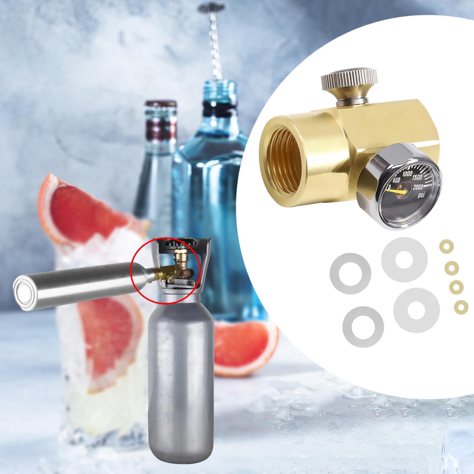 Adattatore Bottiglia Connettore Cilindro CO2 Ricarica Accessorio Valvola Ottone Compatto con Manometro per Ricambio Bombola Uso Domestico, Tr21 4 a W21 8 14