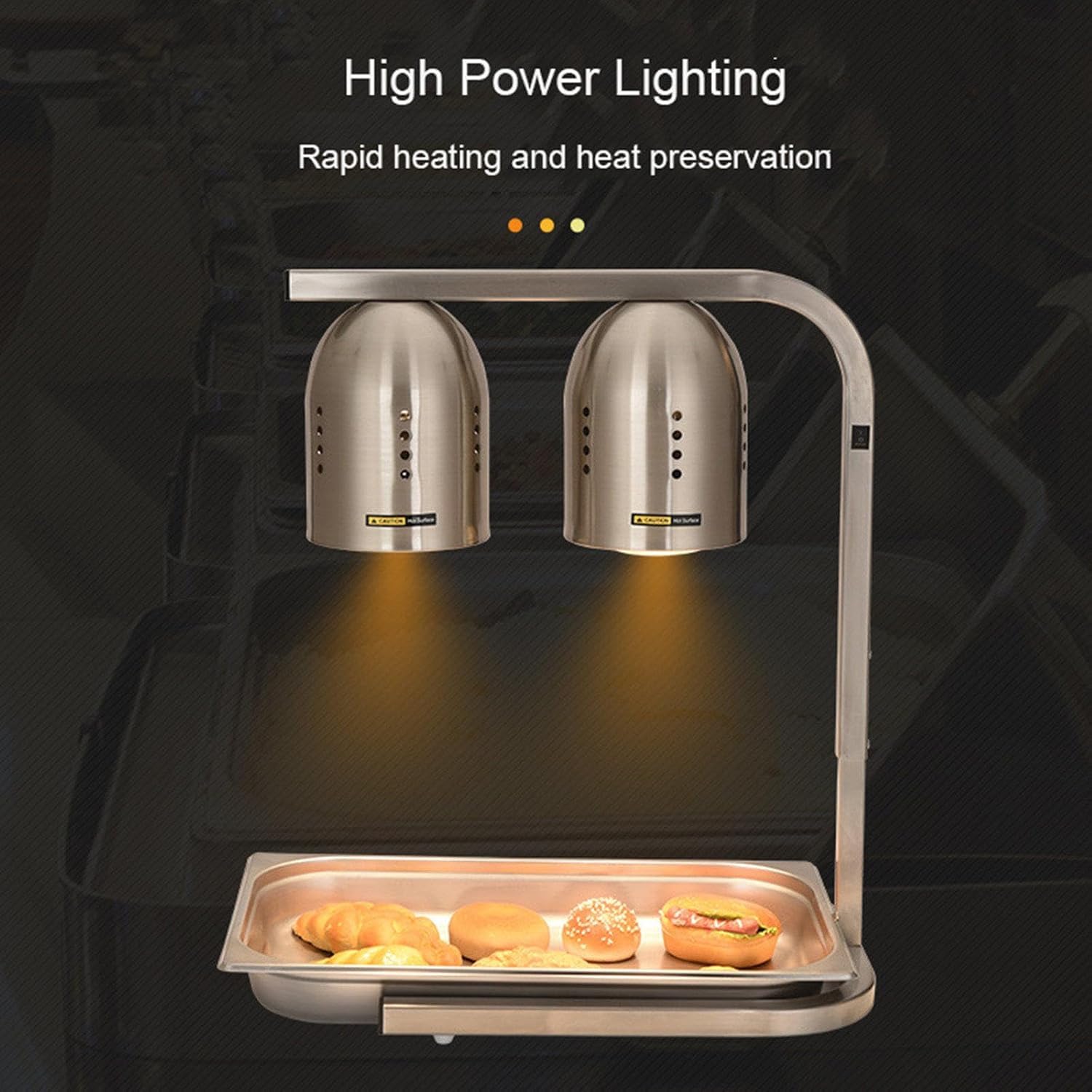 Lámpara De Calor Comercial De Acero Inoxidable para Alimentos - Calentador Eléctrico Ajustable para Cocinas, Restaurantes, Buffets Y Barbacoas - Conservación del Calor Entre 60 Y 80 °c