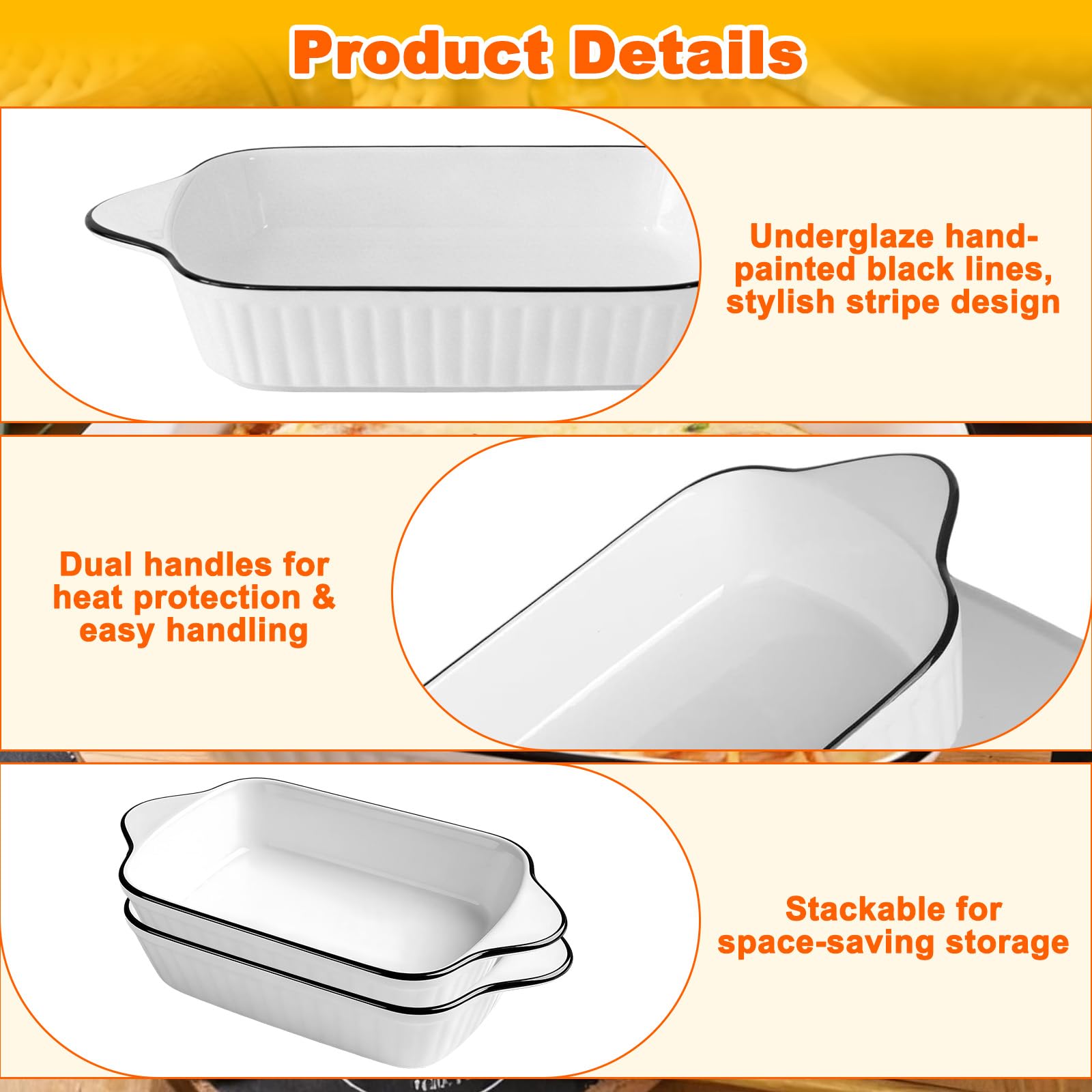 2 Pezzi Teglie Forno Ceramica con Manici, Set Pirofila Rettangolari Mini 23.2 x 13 x 4.7 cm, Teglia Piccola Forma Rettangolare per Lasagne & Tiramisu, Teglia per Microonde, Friggitrice Aria